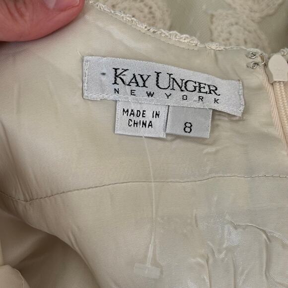 Kay Unger Crochet Dress 8 Cream Lace Pencil Cottage Beach Bride Neutral Boho - Picture 13 of 16